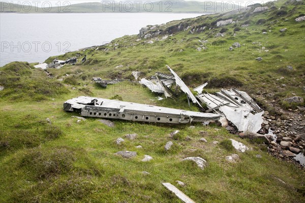 Wreckage at the Catalina plane crash site May 1944 on Vatersay island, Barra, Outer Hebrides,