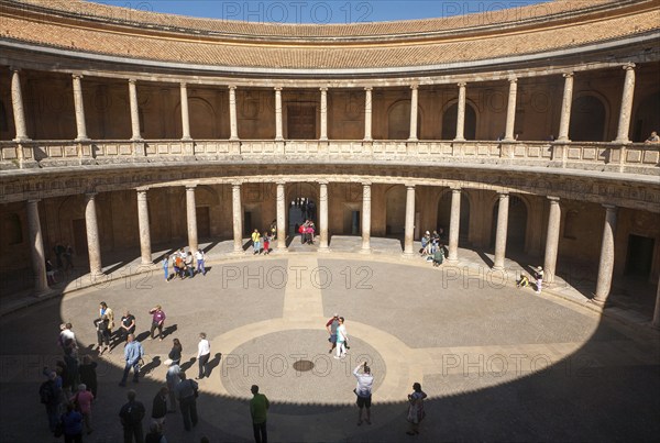 Courtyard inside the Palacio de Carlos V, Palace of Charles V, Alhambra complex, Granada, Spain,