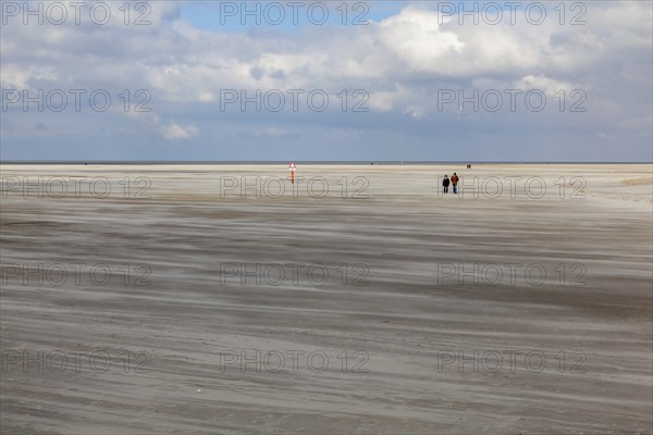 Beach of Sankt Peter Ording at low tide and stormy weather, Sankt Peter-Ording, Eiderstedt,