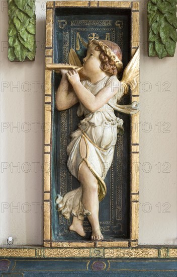 Painted plaster angels in village parish church of Saint Michael, Wilsford cum Lake, Wiltshire,