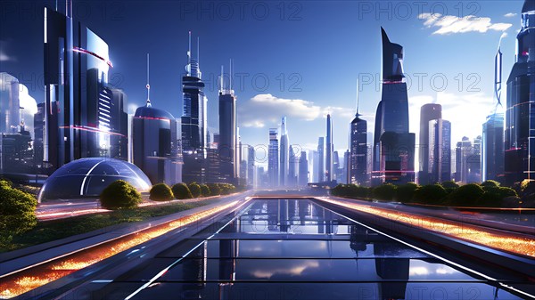 AI generated virtual reality tour highlighting a state of the art futuristic cityscape with