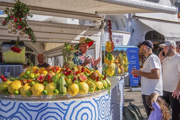 Stall selling juices from tropical fruits, Capri, Campanian Archipelago, Gulf of Naples, Tyrrhenian