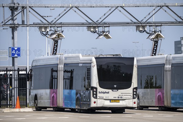 Fast charging station for electric buses at Amsterdam Schiphol Airport, the entire fleet of