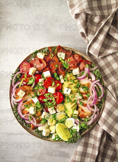 Cobb salad, keto food, top view, no people, close-up