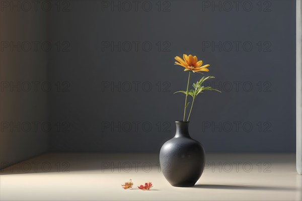 Minimalist ceramic vase composition with a single flower, AI generated