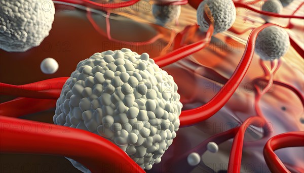 Three dimensional render of cholesterol in blood stream, AI generated