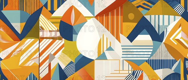 Abstract Easter egg design with geometric patterns, bold colors, and a mix of textures, creating a