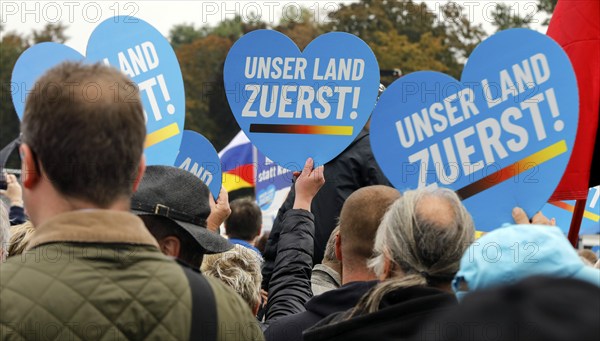With the slogan Our country first, AfD supporters demonstrate against government policy in the