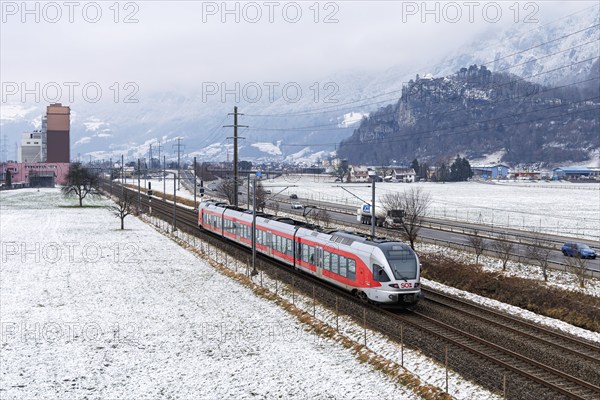 Stadler Flirt 3 train operated by Südostbahn in Flums, Switzerland, Europe