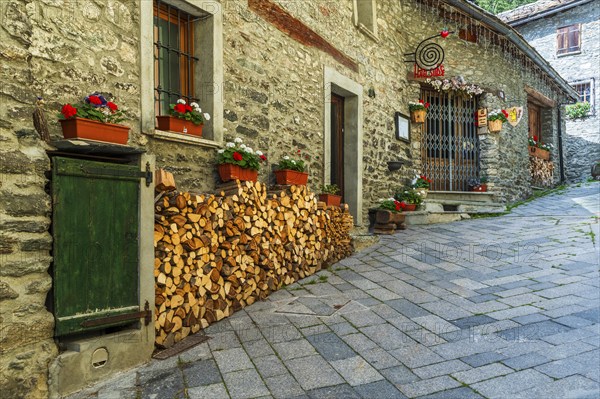 Road to border pass Great Sankt Bernhard (Col du Grand Saint-Bernard), mountain village of Bourg de