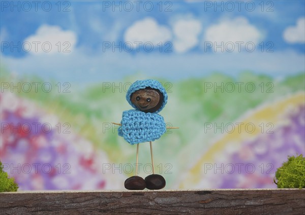 Chestnut figure with hat and jumper in the studio