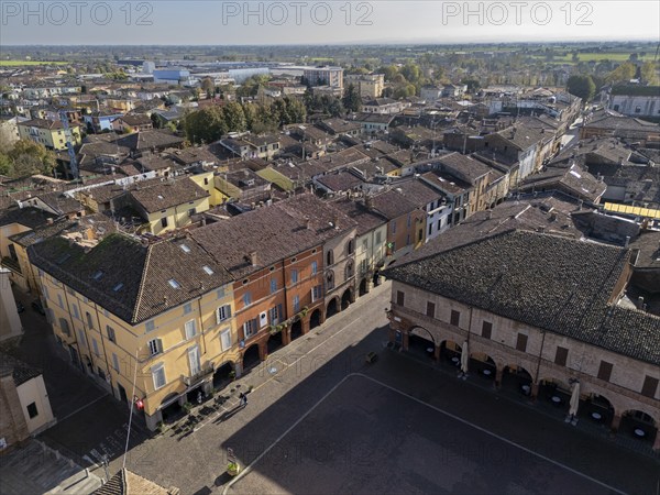 Busseto, Parma, Italy November 3rd 2024 Picturesque aerial perspective the town, a historic town in