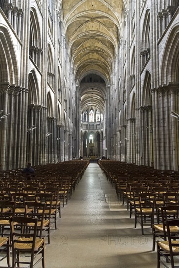 Rouen, France, August 30, 2018: Interior of a catholic temple. Central nave of the Notre-Dame de