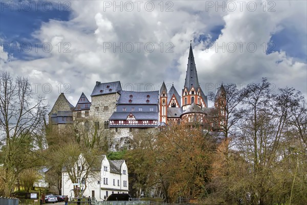 View of Limburg cathedral and castle from Lahn river, Germany, Europe