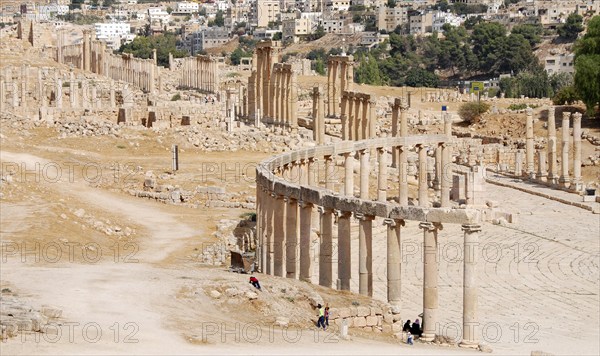 JERASH, JORDAN, OCTOBER 23: Ancient ruins of the Roman Plaza in Jerash ancient city in Jordan
