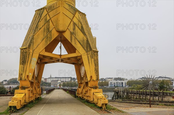 Yellow crane, former shipyard of the Chantiers d'Atlantique on the Ile de Nantes in the Loire,