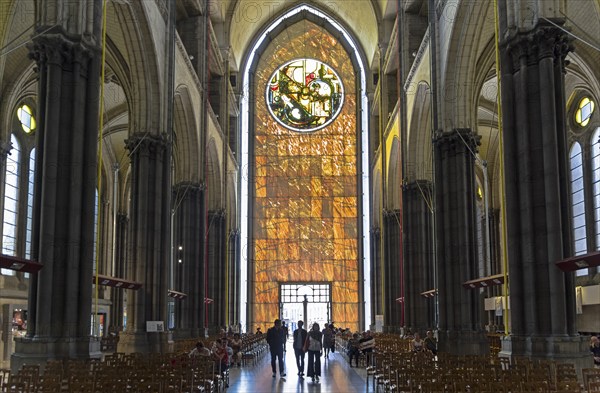 Lille, France, September 1, 2018: Central nave of the Basilica of Notre Dame de la Treille. Lille,