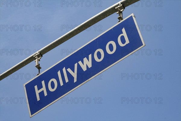 Hollywood street sign at traffic lights in America