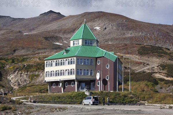 MUTNOVSKY VOLCANO, KAMCHATKA PENINSULA, RUSSIA, SEP 21, 2011: Hotel building for power plant
