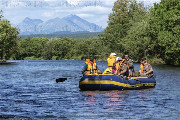 FAST RIVER, KAMCHATKA PENINSULA, RUSSIAN FAR EAST, JULY 25, 2016: Summer rafting on Kamchatka,