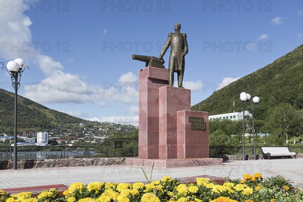PETROPAVLOVSK-KAMCHATSKY, KAMCHATKA, RUSSIA, SEP 07, 2015: View of the monument to the first