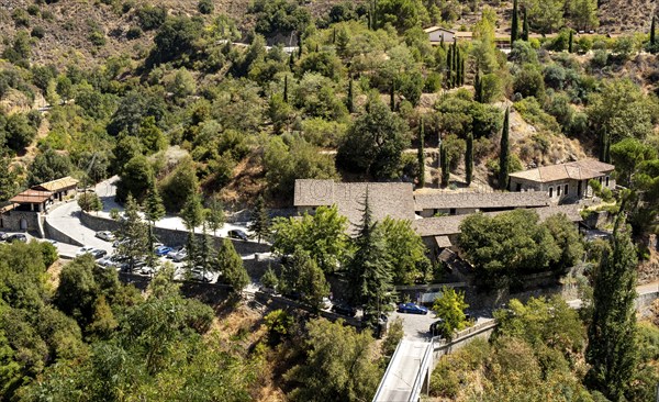 Christian monastery in the forest. Greek orthodox temple. Agios Ioannis Lampadistis Kalopanayiotis