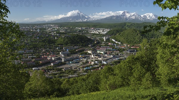 PETROPAVLOVSK CITY, KAMCHATKA PENINSULA, RUSSIAN FAR EAST, JULY 8, 2018: Summer panoramic cityscape