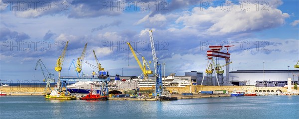 Ancona, Italy, the port with cranes and ships loaded, banner, Europe
