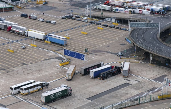 Dover, United Kingdom, September 20 2013: Trucks on Dover docks station at the harbor before the