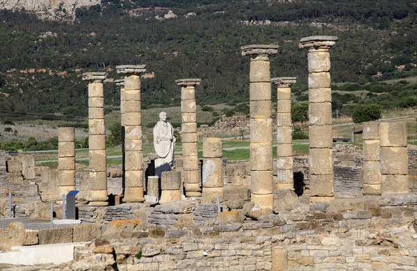Statue of Emperor Trajan in the forum, Baelo Claudia Roman site, Cadiz Province, Spain, Europe