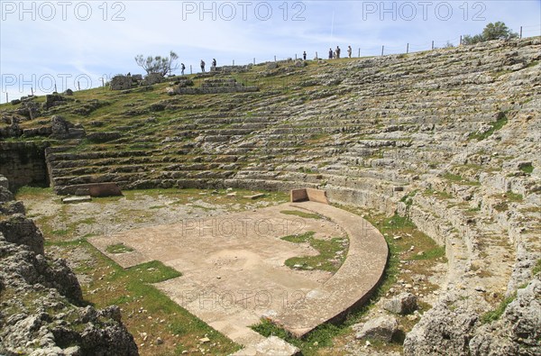 Remains of Roman theatre seating area, Acinipo Roman town site Ronda la Vieja, Cadiz province,