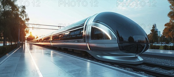 High speed train running between cities carrying passengers and tourists, AI generated