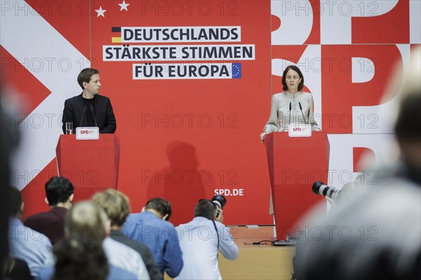 Kevin Kuehnert, SPD Secretary-General, and Katarina Barley, SPD lead candidate for the 2024