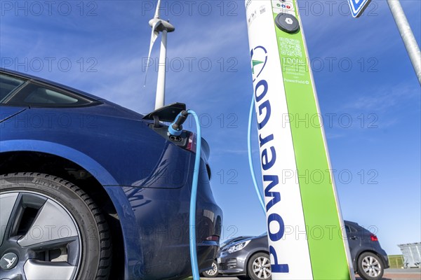 Electric car fast charging station, from the Dutch provider PowerGo, in the ferry harbour of