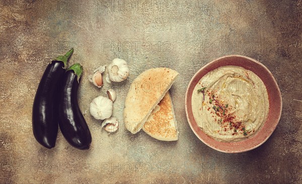 Babaganoush, eggplant appetizer, traditional Lebanese cuisine, homemade, no people