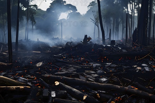 Destructive act of fire clearing within the amazon rainforest, AI generated