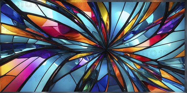 3d rendering of vibrant colored abstract changing glass design in an ornament structure, AI