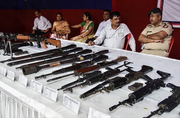 An arms stall during an exhibition to commemorate Assam Police Day, in Guwahati, Assam, India on