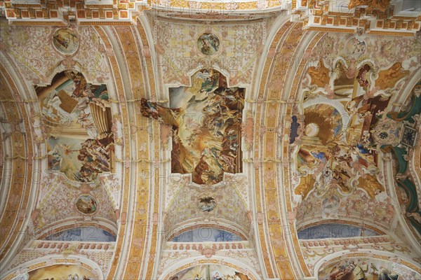Fresco cycle, ceiling frescoes, interior of the Cistercian abbey church Fürstenfeld in
