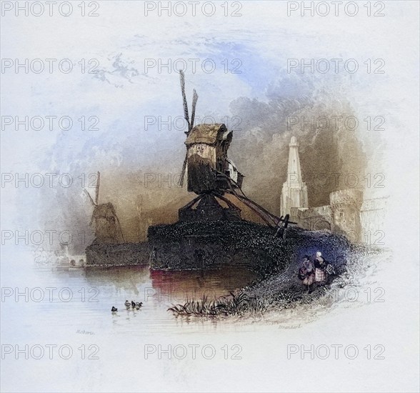 St. Janshuis Mill, Bruges, Holland, today Belgium, Historical, digitally restored reproduction from
