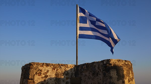 Evening light, Corner tower, Greek national flag, Frangokastello, Venetian fortress, Zwingburg,