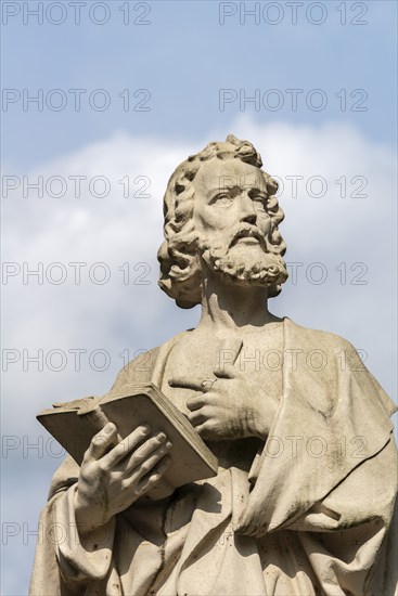 Mittelzell, Reichenau Island, Lake Constance, Statue of St Mark, Cathedral of St Mary and St Mark,
