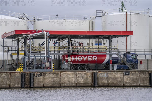 Tank farm of the energy company Hoyer in the harbour of Bremerhaven, tank farm, loading of fuel,
