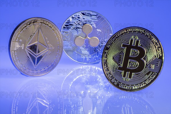 Various cryptocurrencies, symbol coins, optical placeholder for the digital currency, blockchain,