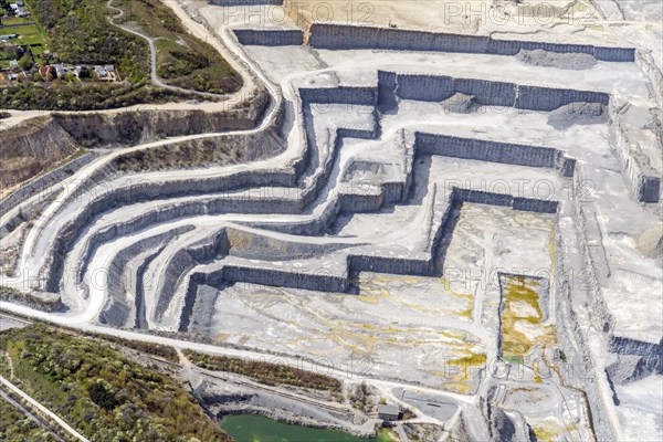 Bernburg, Saale, quarry, cement works, raw material, mining, steps, aerial view, Saxony-Anhalt,