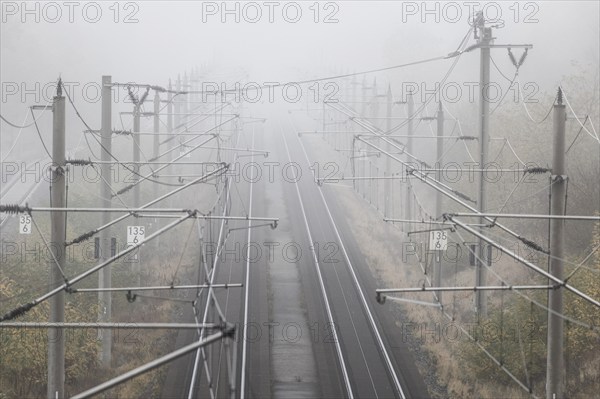 Fog on an ICE railway line near Neugarten, 06.11.2024., Neugarten, Brandenburg, Germany, Europe