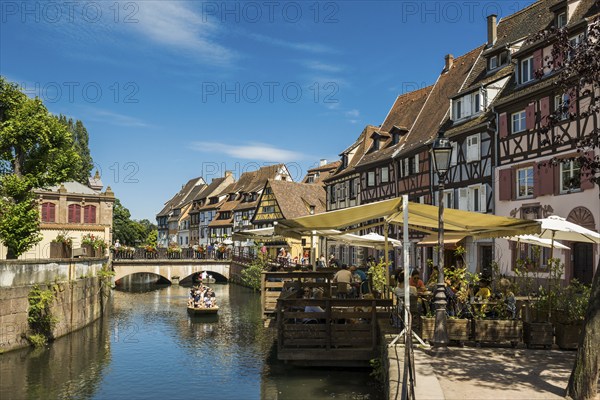 Picturesque colourful half-timbered houses, La Petite Venise, Colmar, Alsace, Bas-Rhin, France,