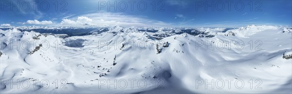 Aerial view, Alpine panorama, Snow-covered glacier plain, Plaine-Morte glacier, Bernese Alps,