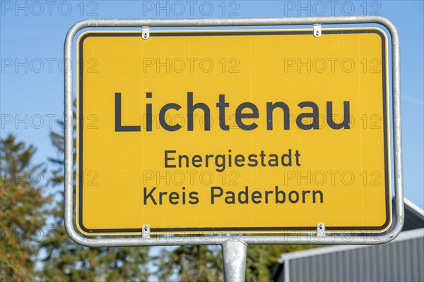 Entrance sign to the town of Lichtenau, energy town, Paderborn district, OWL, A North