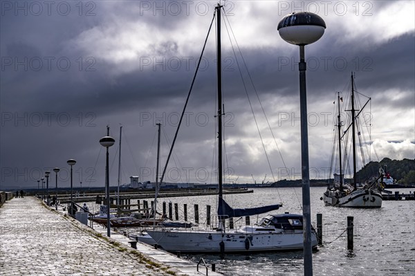The city harbour of Sassnitz, Island of Rügen, Mole Mecklenburg-Vorpommern, Germany, Europe